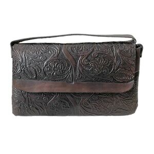 HANDMADE Vintage Boho Leather Hand Tooled Convertible Clutch Bag Purse Brown